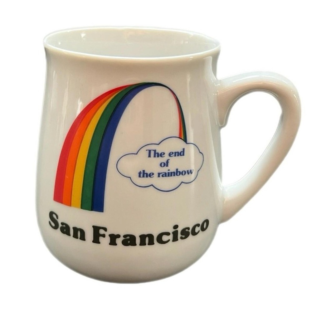 PAPEL Coffee Mug White Rainbow San Francisco Vintage Bulb Shape 12oz